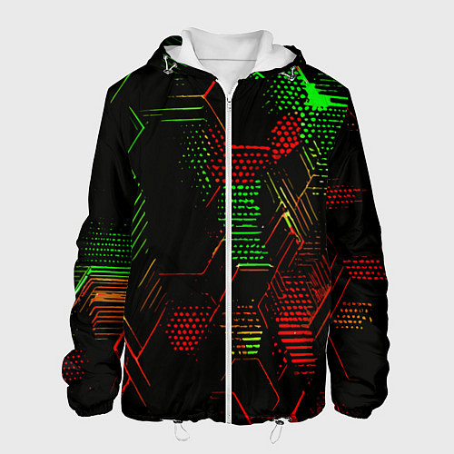 Мужская куртка Красно-зелёные точки и линии на чёрном фоне / 3D-Белый – фото 1