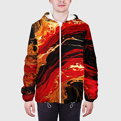 Куртка с капюшоном мужская Красно-золотые брызги на чёрном фоне, цвет: 3D-белый — фото 2