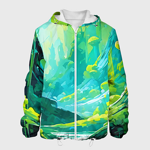 Мужская куртка Зелёная кислотная абстракция / 3D-Белый – фото 1