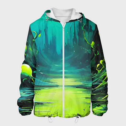 Мужская куртка Зелёная кислотная абстракция / 3D-Белый – фото 1
