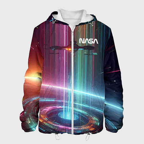 Мужская куртка Spaceship in the neon cosmos - nasa / 3D-Белый – фото 1