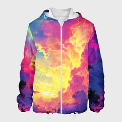 Куртка с капюшоном мужская Розовые облака на синем небе, цвет: 3D-белый