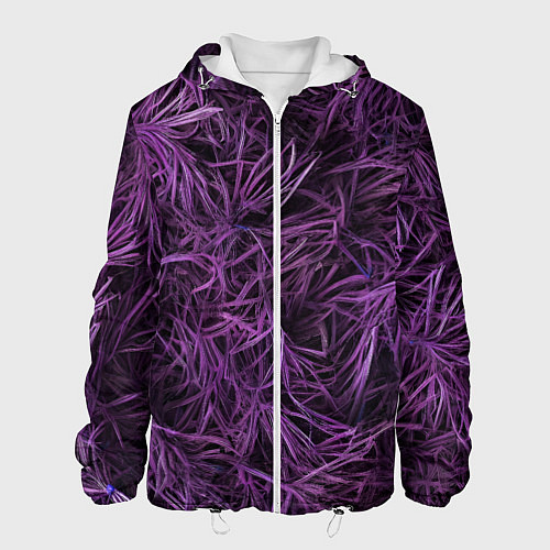 Мужская куртка Фиолетовая трава на чёрном фоне / 3D-Белый – фото 1