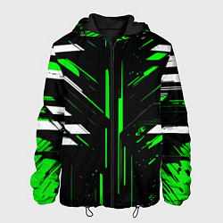 Мужская куртка Зелёно-белые полосы и точки на чёрном фоне