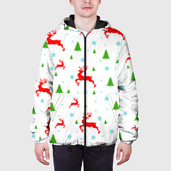 Куртка с капюшоном мужская Новогодние олени с ёлками, цвет: 3D-черный — фото 2