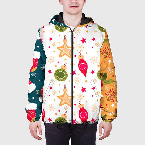 Мужская куртка Новогодние паттерны комбинация / 3D-Черный – фото 3