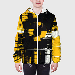 Куртка с капюшоном мужская Жёлто-белый гранж на чёрном фоне, цвет: 3D-белый — фото 2