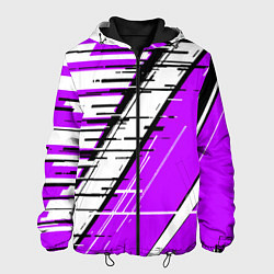 Куртка с капюшоном мужская Чёрно-белые глитч полосы на фиолетовом фоне, цвет: 3D-черный