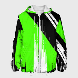 Куртка с капюшоном мужская Вертикальные чёрные линии на зелёно-белом фоне, цвет: 3D-белый
