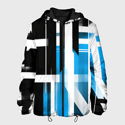 Куртка с капюшоном мужская Чёрно-синие вертикальные и горизонтальные полосы н, цвет: 3D-черный