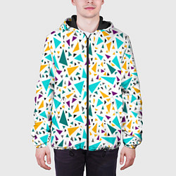 Куртка с капюшоном мужская Бирюзовые желтые треугольники на белом, цвет: 3D-черный — фото 2