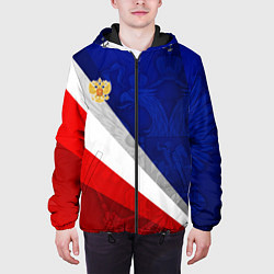 Куртка с капюшоном мужская Герб России - триколор, цвет: 3D-черный — фото 2