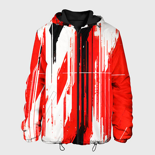 Мужская куртка Вертикальные чёрно-белые линии на красном фоне / 3D-Черный – фото 1