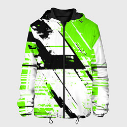 Куртка с капюшоном мужская Diagonal black and green stripes on a white backgr, цвет: 3D-черный