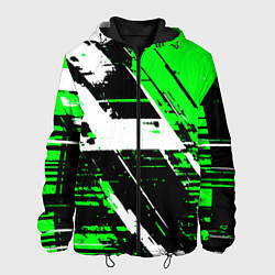 Куртка с капюшоном мужская Diagonal black and white stripes on a green backgr, цвет: 3D-черный