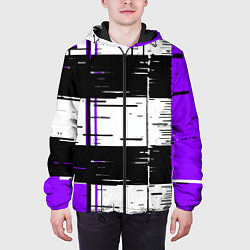 Куртка с капюшоном мужская Чёрные и фиолетовые полосы на белом фоне, цвет: 3D-черный — фото 2