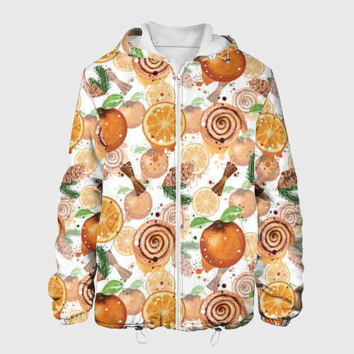 Мужская куртка Апельсины, корица, булочки с корицей на светлом фо / 3D-Белый – фото 1