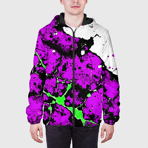 Мужская куртка Зелёно-розовая абстракция на белом фоне / 3D-Черный – фото 3