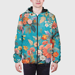 Куртка с капюшоном мужская Цветочки на голубом фоне, цвет: 3D-черный — фото 2