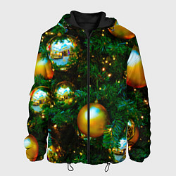Куртка с капюшоном мужская Новогодние украшения на ветках, цвет: 3D-черный