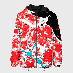 Куртка с капюшоном мужская Сине красная абстракция на чёрном фоне, цвет: 3D-черный