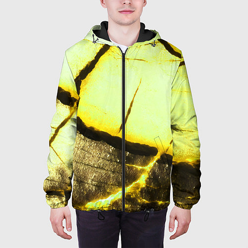 Мужская куртка Трещины на абстрактном жёлтом фоне / 3D-Черный – фото 3