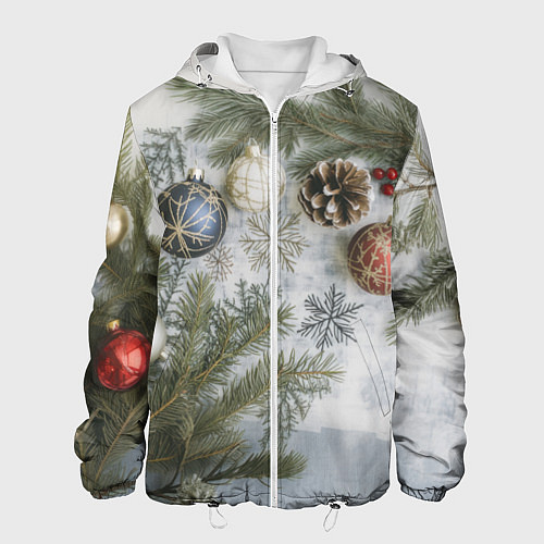 Мужская куртка Новогодние ветки / 3D-Белый – фото 1
