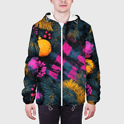 Куртка с капюшоном мужская Новый год - фиолетовая краска, цвет: 3D-белый — фото 2