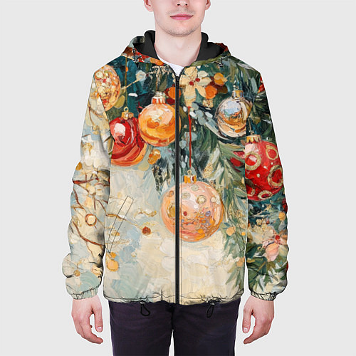 Мужская куртка Большие и маленькие новогодние шары / 3D-Черный – фото 3