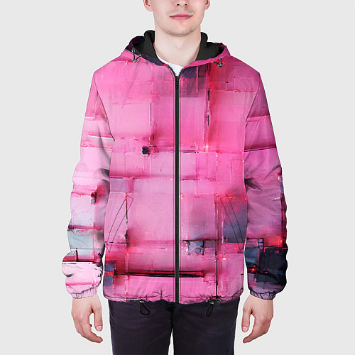 Мужская куртка Чёрные пятна на розовом фоне абстракция / 3D-Черный – фото 3