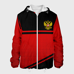 Куртка с капюшоном мужская Россия герб геометрия, цвет: 3D-белый