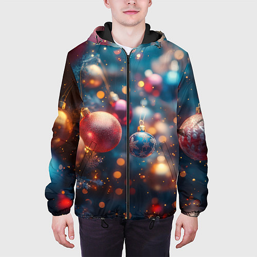 Мужская куртка Красные и синие шары на фоне елки / 3D-Черный – фото 3