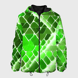 Куртка с капюшоном мужская Зелёные рельефные плитки и белое свечение, цвет: 3D-черный