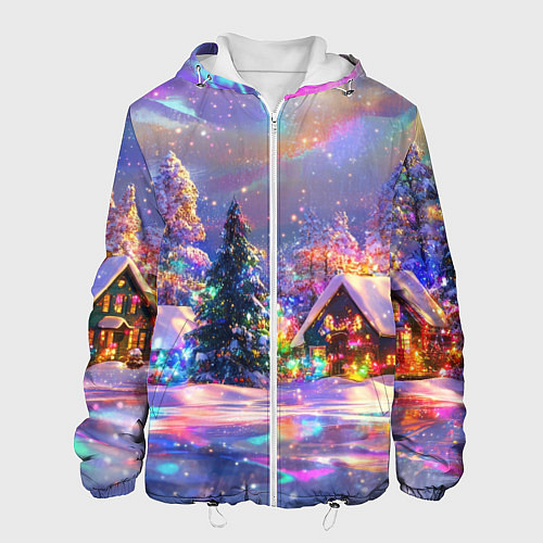 Мужская куртка Дух рождества - зимние домики / 3D-Белый – фото 1