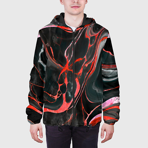 Мужская куртка Красно-чёрный мрамор / 3D-Черный – фото 3