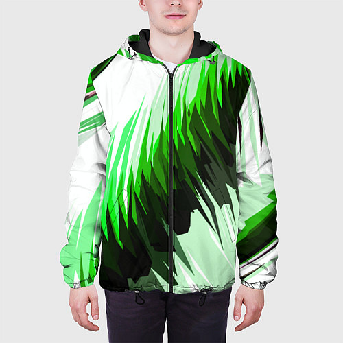 Мужская куртка Чёрно-зелёные острые полосы на белом фоне / 3D-Черный – фото 3