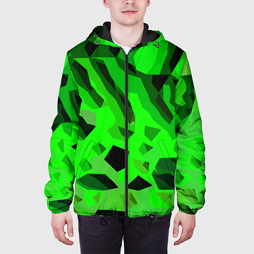 Мужская куртка Чёрно-зелёная пористая абстракция / 3D-Черный – фото 3