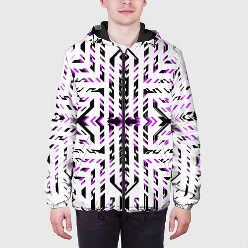 Мужская куртка Чёрно-фиолетовые диагональные полосы на белом фоне / 3D-Черный – фото 3