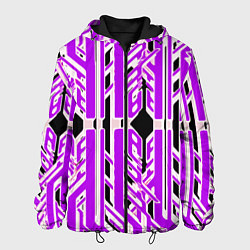 Мужская куртка Бело-фиолетовые техно полосы на чёрном фоне
