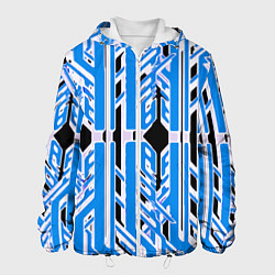 Мужская куртка Бело-синие техно полосы на чёрном фоне