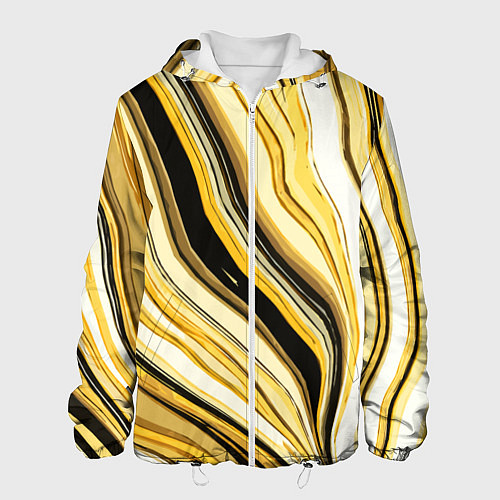 Мужская куртка Волнистые вертикальные чёрно-жёлтые полосы / 3D-Белый – фото 1