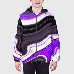 Куртка с капюшоном мужская Волнистые горизонтальные чёрно-фиолетовые полосы н, цвет: 3D-черный — фото 2