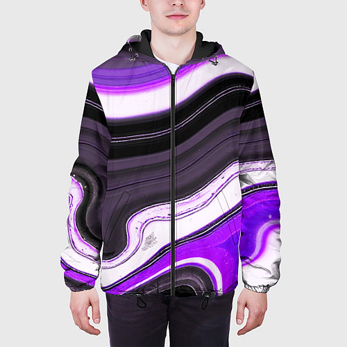 Мужская куртка Волнистые горизонтальные чёрно-фиолетовые полосы н / 3D-Черный – фото 3
