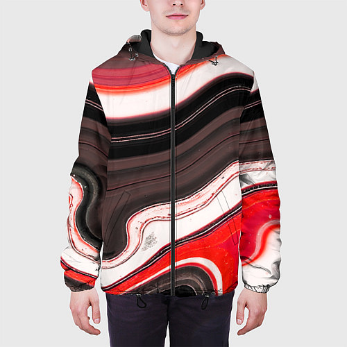 Мужская куртка Волнистые горизонтальные чёрно-красные полосы на б / 3D-Черный – фото 3