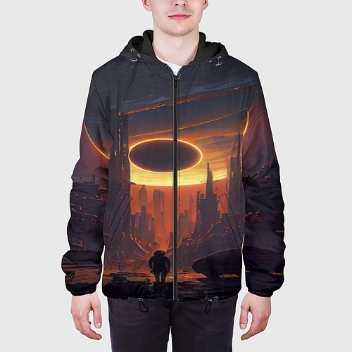 Мужская куртка Космос - человек / 3D-Черный – фото 3