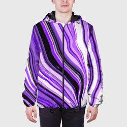 Куртка с капюшоном мужская Волнистые вертикальные чёрно-фиолетовые полосы, цвет: 3D-черный — фото 2