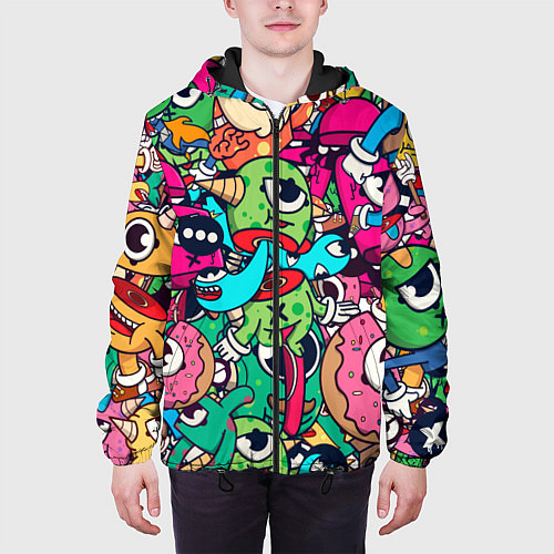 Мужская куртка Color doodle monsters / 3D-Черный – фото 3