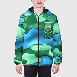 Куртка с капюшоном мужская Зелено-голубой камуфляж и герб РФ, цвет: 3D-черный — фото 2