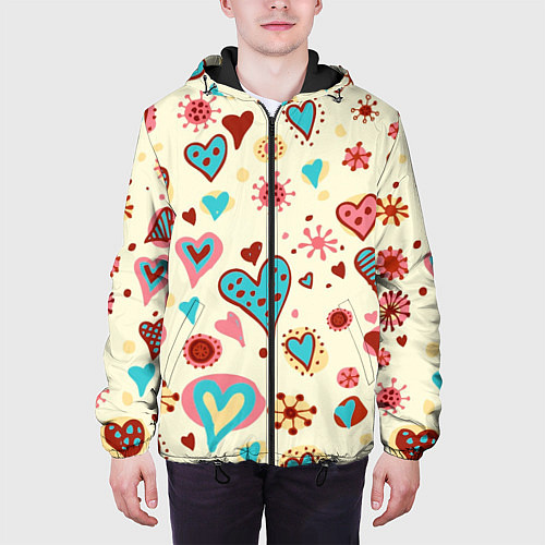 Мужская куртка Цветные сердечки / 3D-Черный – фото 3