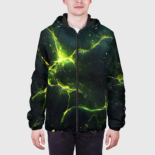 Мужская куртка Разбитая плита с зеленым светом / 3D-Черный – фото 3